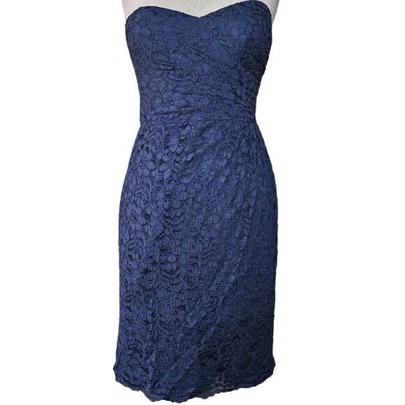 Navy Blue Lace Strapless Cocktail Dress Size 8 - Picture 1 of 4
